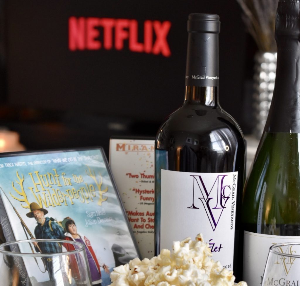 TV, gourmet popcorn, and wine pairings