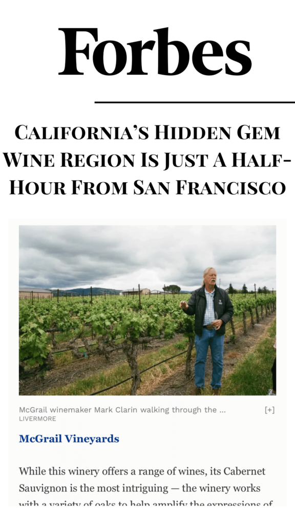 Fobes Magazine calls out the Livermore Valley as California's Hidden Gem Wine Region!