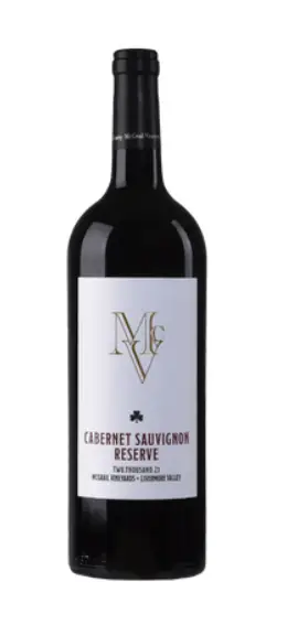 Bottle of McGrail Vineyards 2022 Cabernet Sauvignon Reserve from Livermore Valley displayed with a black label and gold accents.